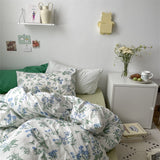 Ins Style Cotton Bedding Set Vintage Floral Fitted Sheet Duvet Cover Pillowcase Full Queen Boy Girls Dormitory Bedclothes Gift