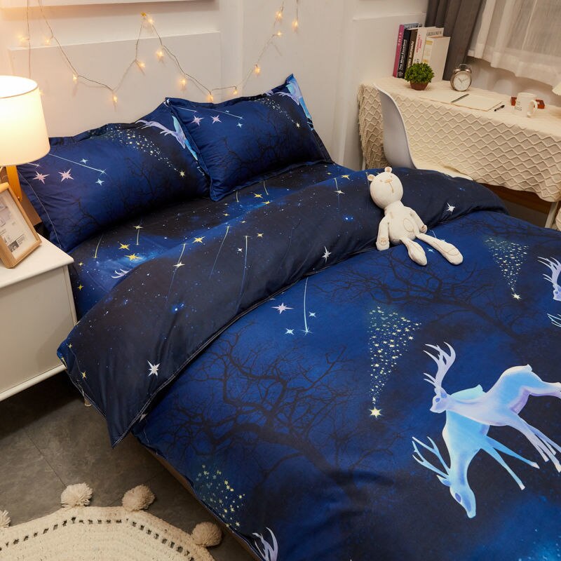 Starlit Sky Bedding Set Boys Girls Twin Queen Size Duvet Cover Flat Sheet Pillowcase Bed Linen Kids Adult Fashion Home Textile