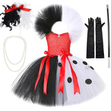 Qfdian halloween decorations halloween costumes Black White Cruella Costumes for Girls Dalmatians Tutu Dress for Kids Villian Cruella De Vil Halloween Outfit Children Clothes