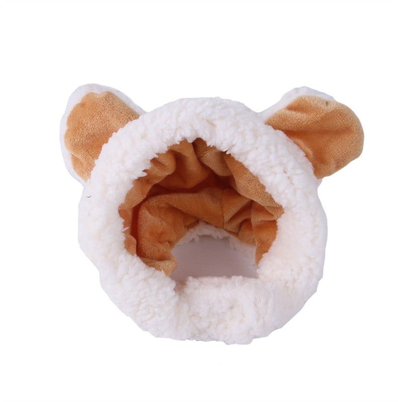 Qfdian Pet Outfits Cute Bear Shaped Hat for Cat Christmas Protective Pet Dogs Cosplay Head Wear York Solid Color Winter Kitten Costume Accessories