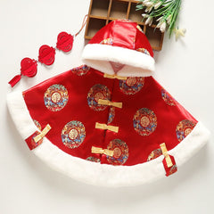 Tang Suit Baby Cloak Children's Chinese Top New Year's Wear Festive Windproof Plus Velvet Hooded Cloak Thickened Warm Bucket