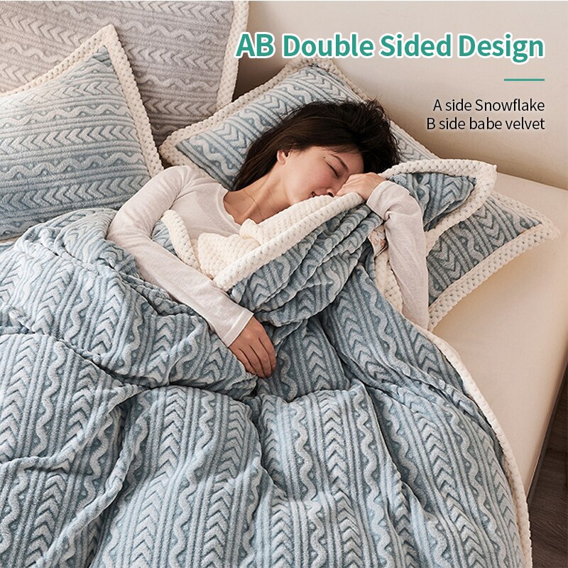 Qfdian Duvet Cover Blankets Double Sided Solid Color Kids Adults Quilt Cover Winter Warm Thick Fleece Double Bed Bedspread Sofa Cover