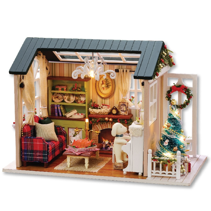 Qfdian DIY Dollhouse Wooden Miniature Doll House With Furniture Toys For Children Christmas Gift