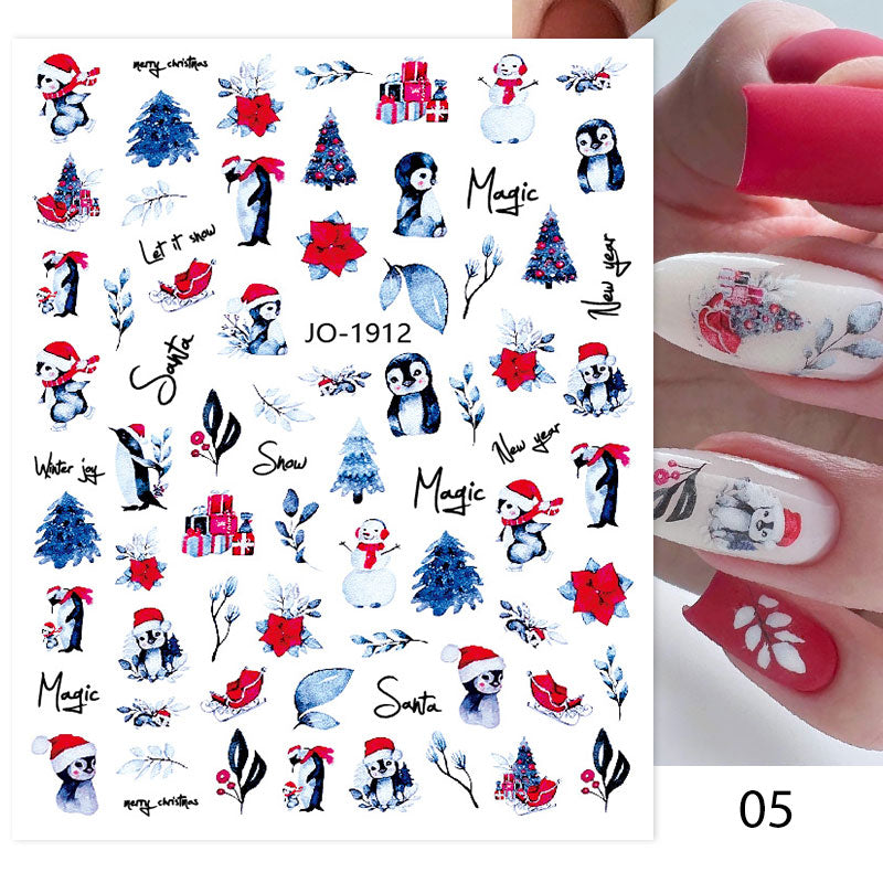 Qfdian christmas decor ideas nightmare before christmas 1PC 5D Nail Stickers Winter Santa Claus Self-Adhesive Slider Nail Art Decorations Christmas Snow Decals Manicure Accessories