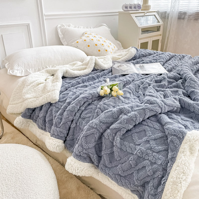 Qfdian Home Thick Bed Blanket Double Sided Lamb Cashmere Fleece Plaid Blankets Winter Warm Throw Sofa Cover Newborn Wrap Kids Bedspread