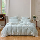 Luxury 600TC Cotton Bedding Set Princess Style Soft Lace Pillowcases Bed Sheet Duvet Cover Set 4pcs (Queen King Size,3 Colors)
