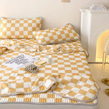 Ins Summer Ice Silk Latex Sheets Breathable Summer Quilted Quilt Four-piece Set Foldable Washable Dormitory Three-piece Set Bed