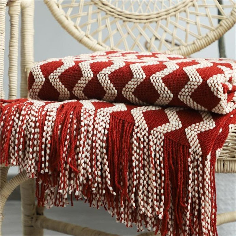 Qfdian Knitted Blanket Boho Style Blanket With Tassels Nordic Decorative Blankets for Sofa Bed Covers Stitch Throw Plaids Bedspread