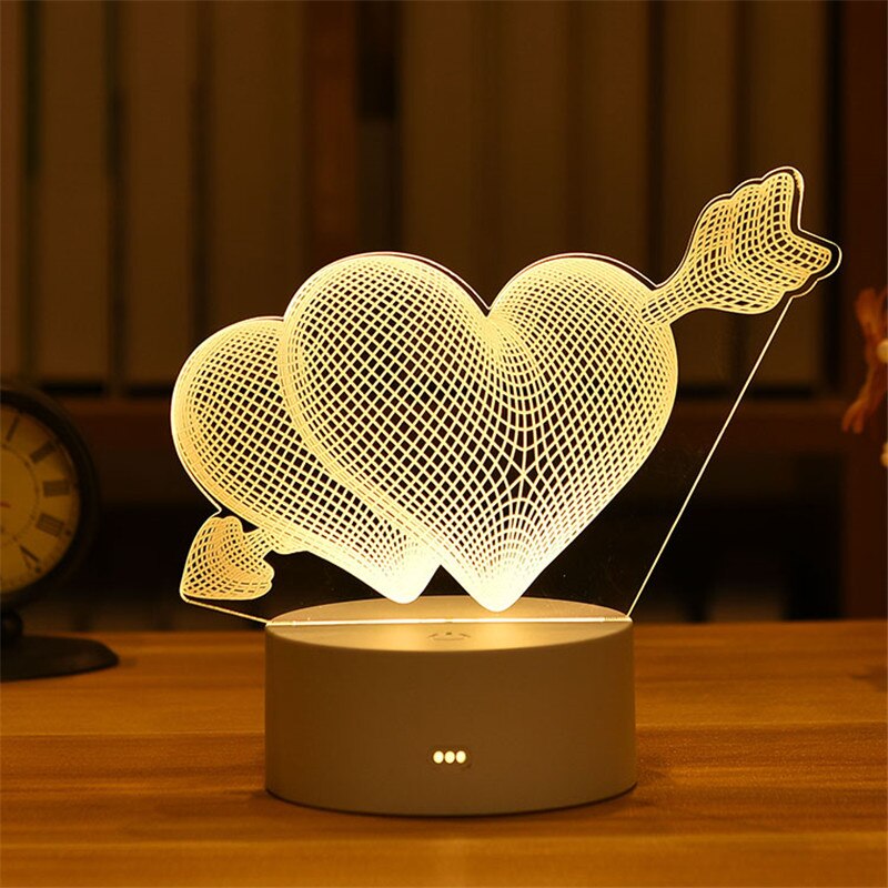 Qfdian Party decoration Valentine's Day Gift Rose 3D Lamp Acrylic LED Night Light Love/Bear/rabbit-shape Valentine Gift Girl Boy Present Easter Decor