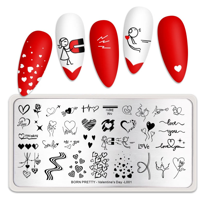 Qfdian Valentine Day Nail Stamping Plates Heart Love Animal Artist Stamping Template Nail Design Stencil Tools Manicure