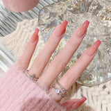 24PCS/Box 2023 New Artificial Nails With Glue Milky White Pink Gradients Long Ballet Full Cover Acrylic Nail Stick Fake Nail Tips