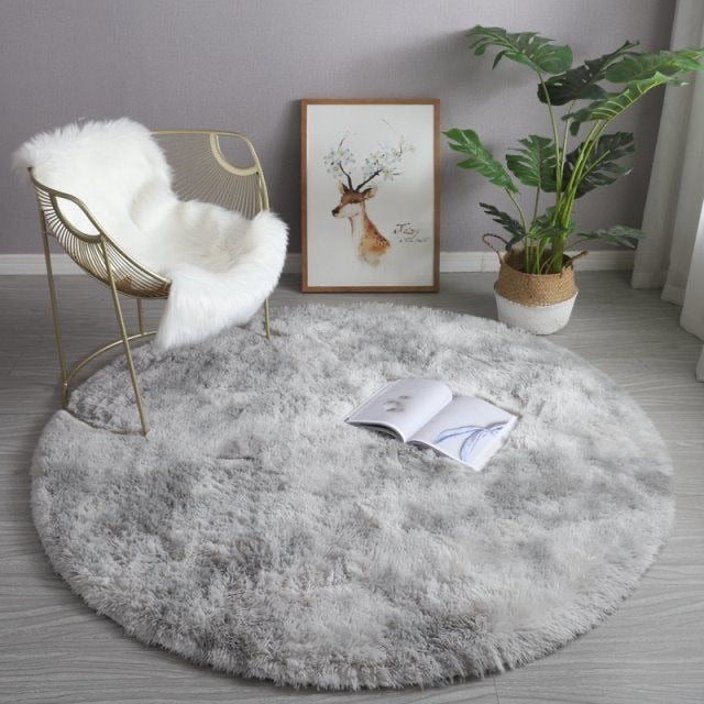 Plush Round Rug White Children Carpets for Living Room Home Decor Soft Kid Bedroom FloorPlay Mat Baby Room Fluffy Cute Rug