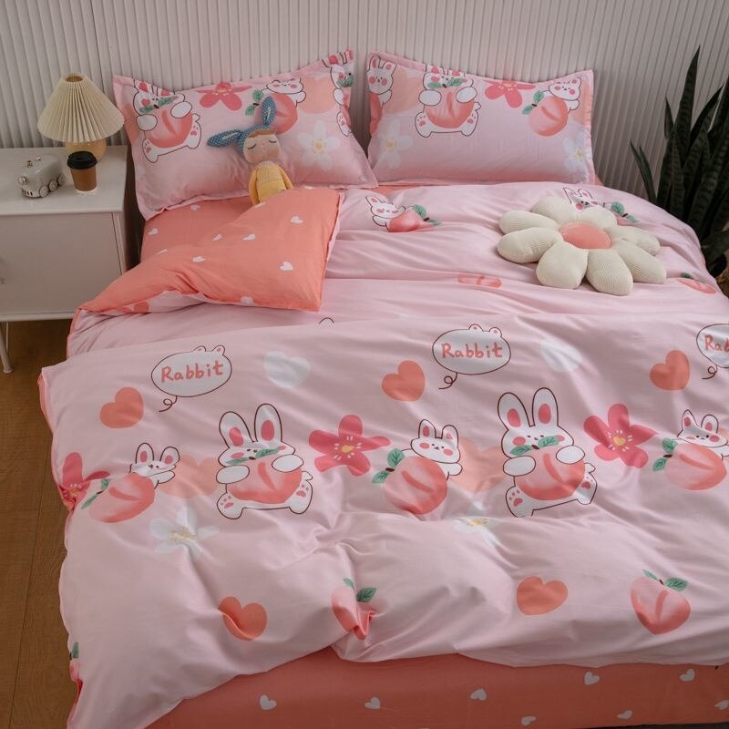 INS Cartoon Rabbit Bedding Set Strawberry Flower Quilt Cover For Kids Girls Bedspread Decor Home Single Double Size