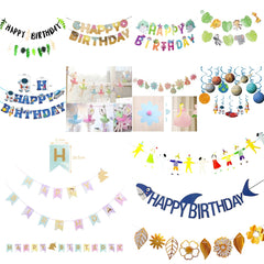 Qfdian Party decoration hot sale new Kids Birthday Party Decoration Kits Happy Birthday Banner Shark Flag Bunting Ballet Girl Unicorn Kindergarten Baby Shower Decor