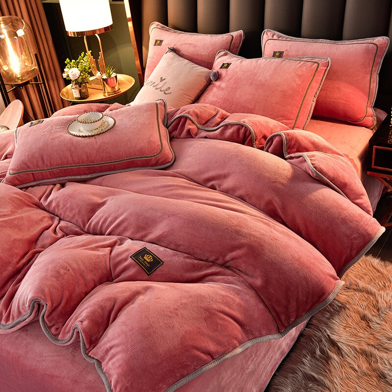 Luxury Milk Fleece Supper Ultra-thick Bedding Set Queen Size High End Warm Winter Duvet Cover Set Warmth Comforter Bedding Sets