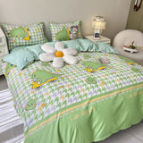 Bedding Set Cute Dinosaur Kids Adult Flat Sheet Duvet Cover Pillowcase Single Double Full Size Bed Linen Bear Panda Home Textile