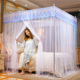 Qfdian Cozy apartment aesthetic hot sale new Embroidery Lace Pleated Mosquito Net for Bed Square Romantic Princess Queen Size Double Bed Net Canopy Luxury Mosquito Tent Mesh