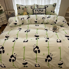 Panda Bedding Set 2023 New Cute Kids Duvet Cover Flat Sheet Pillowcases Twin Queen Size Bed Linen Boys Girls Home Textile