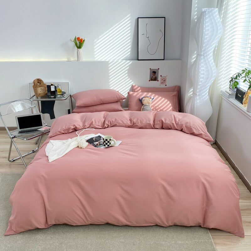Solid Color Bedding Sets Single Double Queen Size Duvet Cover Flat Sheet Pillowcases Skin Friendly Fabric Hotel Home Bed Linen