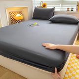 Washed Cotton Mattress Covers with Elastic Band Solid Color 1pc Fitted Sheet Soft Comfort Mattress Protector Queen King Size Bed