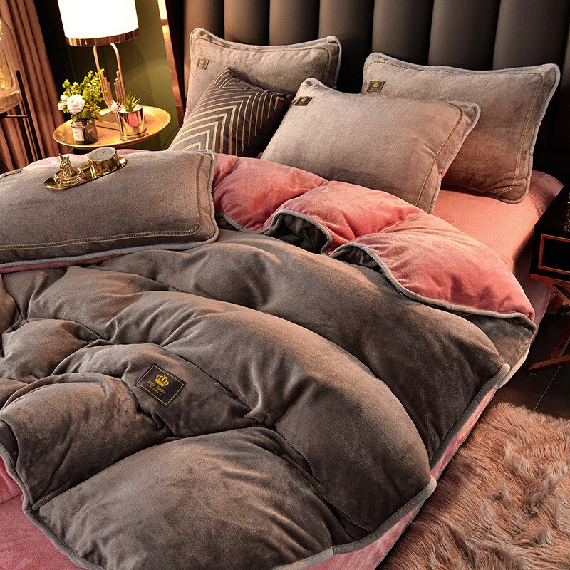 Luxury Milk Fleece Supper Ultra-thick Bedding Set Queen Size High End Warm Winter Duvet Cover Set Warmth Comforter Bedding Sets