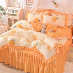 Pink Strawberry Bedding Sets Heart Bed Skirt Duvet Cover 180x220 Adults Kids Bedroom Dormitory Duvet Covers Sets Bedclothes