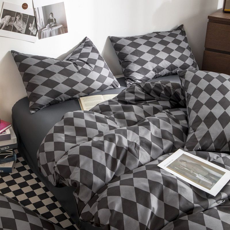 Nordic Pink Black Checkerboard Duvet Cover Sets With Pillow Case Bed Sheet Kids Girls Bedding Sets King Queen Twin Kawaii