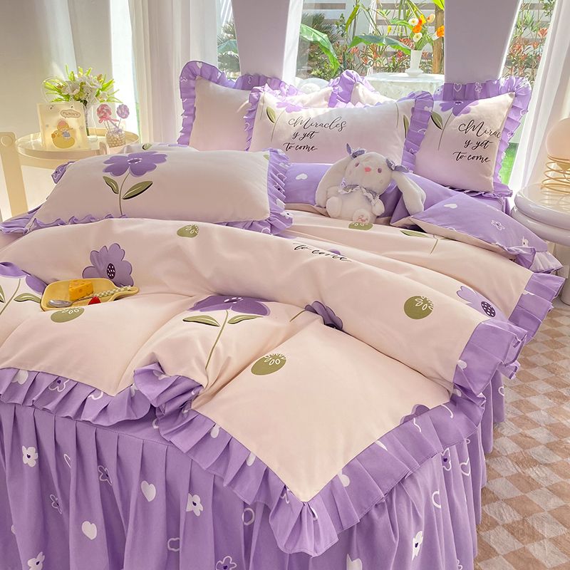 Pink Strawberry Bedding Sets Heart Bed Skirt Duvet Cover 180x220 Adults Kids Bedroom Dormitory Duvet Covers Sets Bedclothes