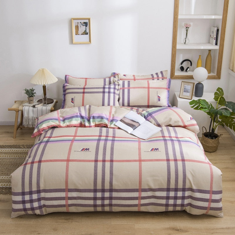 Qfdian Beddings Sets New Cotton Four-piece Set Thickened Brushed Bedding School Dormitory Three-piece Bedding Set Luxury Bed Linen