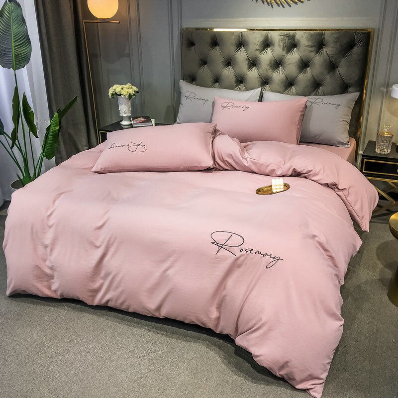 High End Skin Friendly Bedding Set Queen Luxury Embroidery Duvet Cover Set with Flat Sheet Simple Durable King Size Bedding Sets