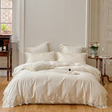 Luxury 600TC Cotton Bedding Set Princess Style Soft Lace Pillowcases Bed Sheet Duvet Cover Set 4pcs (Queen King Size,3 Colors)