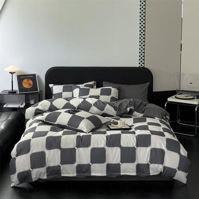 Minimalist Nordic Style Four-piece Bedding 100% All-quilted Dormitory Three-piece Set