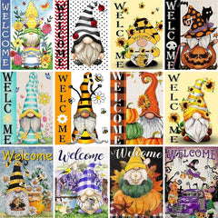 Qfdian halloween decorations halloween costumes halloween gift Full Square Diamond Painting Gnomes Welcome Diamond Embroidery Mosaic Picture Cross Stitch Kits Home Decoration Navidad Gifts