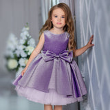 Qfdian Kids Formal Prom Shiny Girls Dresses for Weddings Bow Mesh Christmas Princess Costume Girl Birthday Party Gown 4-10 Year vestido