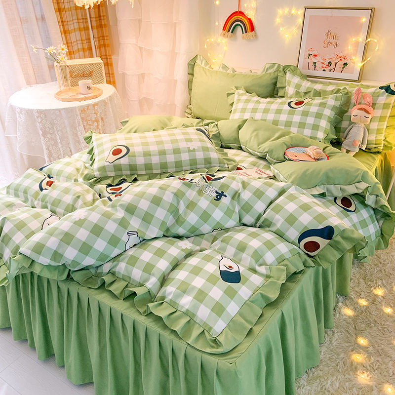 Pink Strawberry Bedding Sets Heart Bed Skirt Duvet Cover 180x220 Adults Kids Bedroom Dormitory Duvet Covers Sets Bedclothes