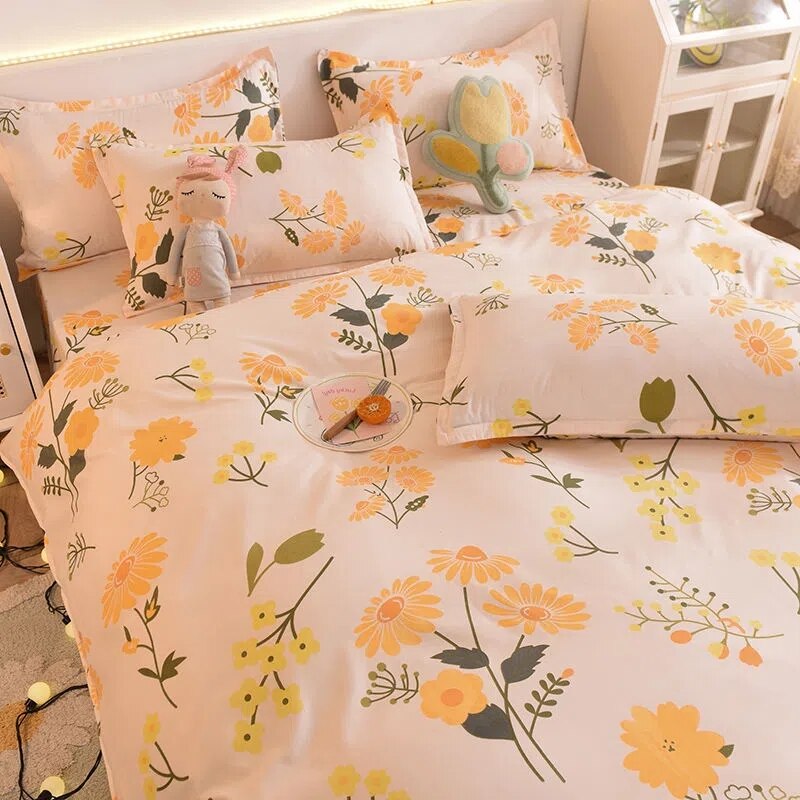 Ins Pastoral Style Green Floral Duvet Cover With Pillow Case Princess Bed Sheet Kids Girls Bedding Set King Queen Cute Kawaii