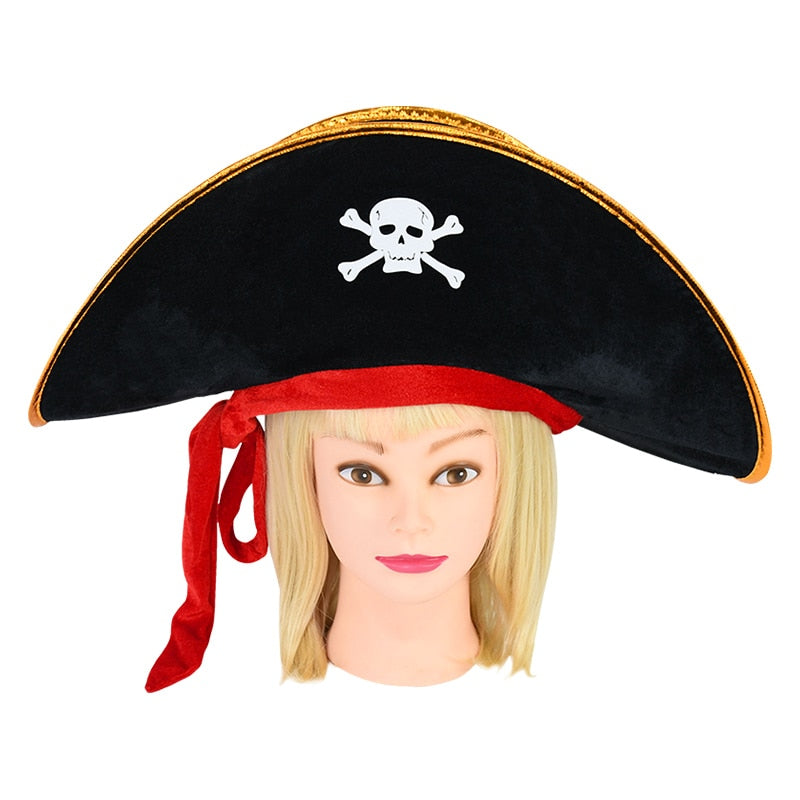 Qfdian halloween decorations halloween costumes halloween gift Halloween Pirate Hat Cap Decoration Kids Adult Halloween Masquerade Captain Cosplay Costume Props Pirate Theme Birthday Party