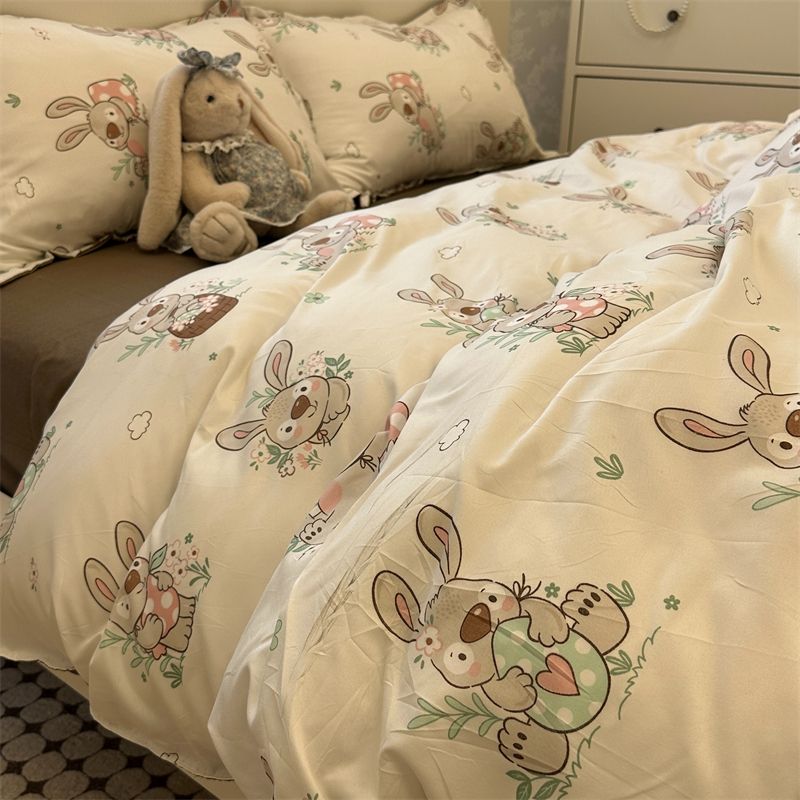 Fashion Bedding Set Kawaii Bear Boys Girls Duvet Cover Flat Sheet Pillowcase 2023 Spring Soft Single Double Size Bed Linen