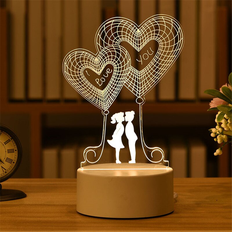 Qfdian Party decoration Valentine's Day Gift Rose 3D Lamp Acrylic LED Night Light Love/Bear/rabbit-shape Valentine Gift Girl Boy Present Easter Decor