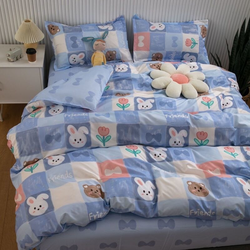 INS Cartoon Rabbit Bedding Set Strawberry Flower Quilt Cover For Kids Girls Bedspread Decor Home Single Double Size