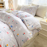 Cartoon Strawberry Bedding Set Washed Cotton Single Double Size Nordic Girls Flower Bed Linen Flat Sheet Duvet Cover Pillowcase