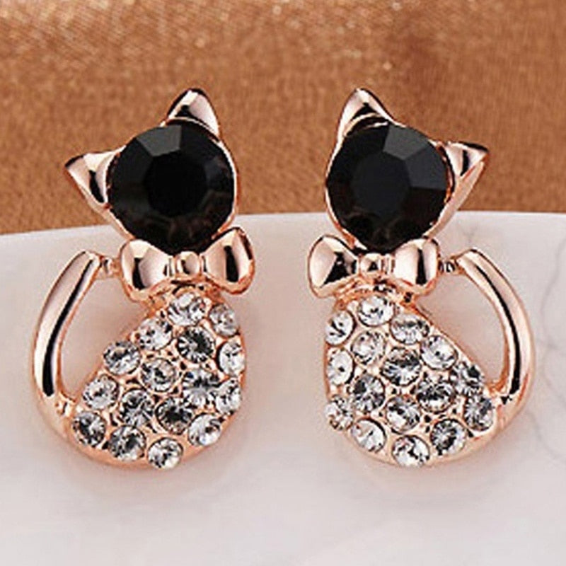 New Women Lady Earring Elegant Black Crystal Rhinestone Stud Earrings PR Sale