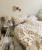 2023 NEW Red Love Patter  100% Cotton Girl's HomeTextile Duvet Cover and Bedsheet Quilt Cover Soft Luxury Bedding Set Ins Fashion