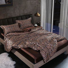 Leopard Pattern Mulberry Silk Bedding Set Luxury Bed Sheet Sets Duvet Cover Pillowcase Premium Soft Silky Comforter Quilt Cover