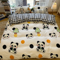 Cute Panda Bedding Set 2023 New Spring Summer Duvet Cover Flat Sheet Pillowcase Soft Dormitory Bedroom Single Queen Bed Linens