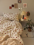 2023 NEW Red Love Patter  100% Cotton Girl's HomeTextile Duvet Cover and Bedsheet Quilt Cover Soft Luxury Bedding Set Ins Fashion