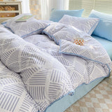 Cartoon Strawberry Bedding Set Washed Cotton Single Double Size Nordic Girls Flower Bed Linen Flat Sheet Duvet Cover Pillowcase