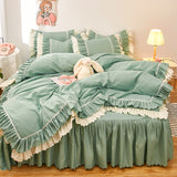 4pcs Couple Bed Quilt Set Sheet Bedsheet Bedspread Queen Size Duvets Cover Linens Comforter Bedding with Pillowcases Luxury Pink