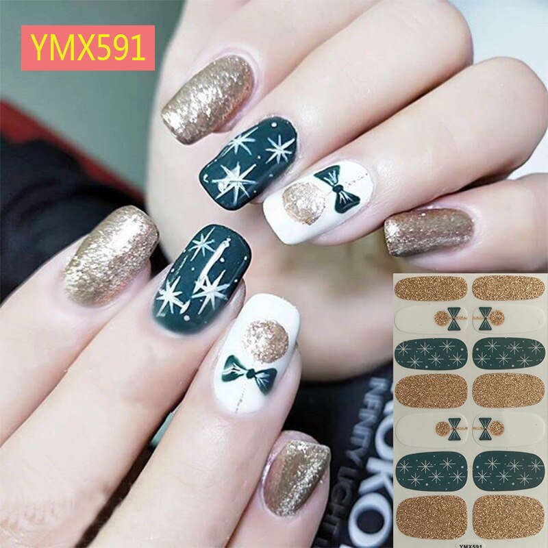 Qfdian christmas decor ideas nightmare before christmas 14tips Christmas Style Nail Art Sticker Snowflake Elk Decoration Waterproof Full Cover Wraps Decal DIY Manicure Sticker