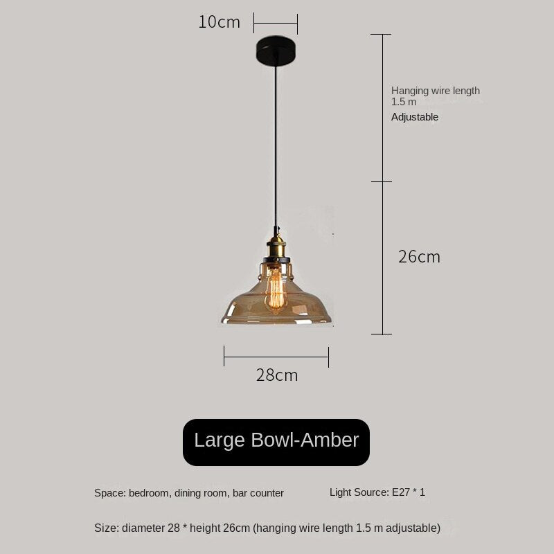 American Loft Pendant Lamp for Bar Bedroom Restaurant Bar Glass Retro Industrial Hanging Lights Fixture Lighting Home Indoor